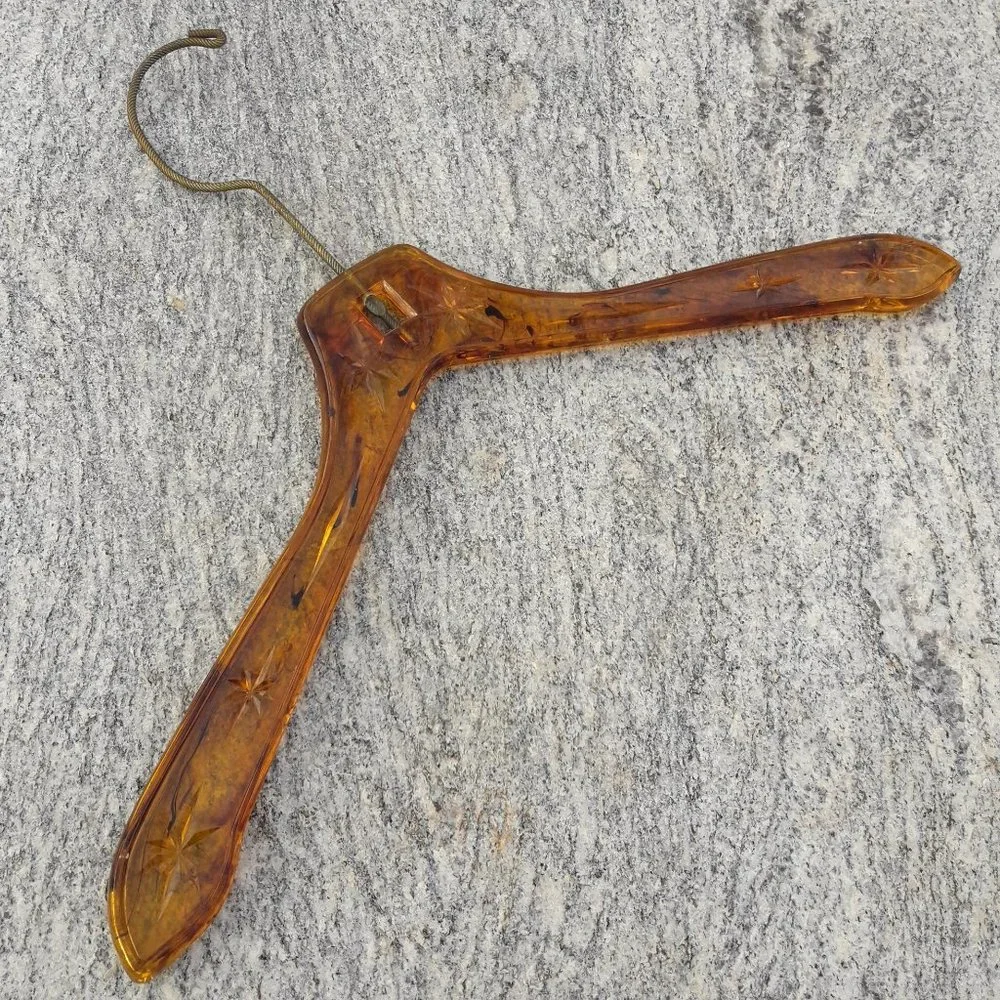 Vintage Clothes Hanger Tortoise Shell Bakelite Starburst Gold Hanging Hook